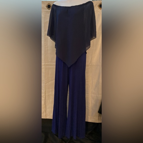 Women’s Gabriella Rocha Jumpsuit Off Shoulder Dark Blue Size XS 31” Inseam - Picture 2 of 16